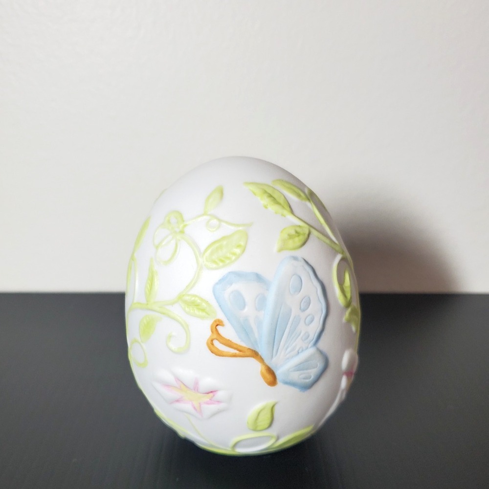 Vintage 1980s Robert Nemith Bisque Porcelain Easter Egg Butterfly & Vines Signed
